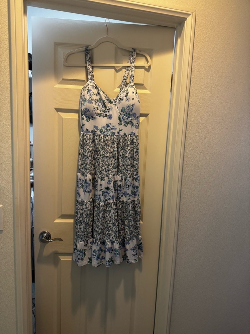 White and Blue Floral Tiered Sundress